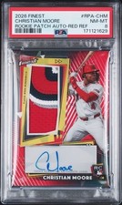 Christian Moore 2026 Topps Finest Red Rookie Patch Auto /5 PSA 8 #RPA-CHM RC