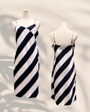 Banana Republic Women's Navy Striped Adjustable Cascade Slip Beach Dress 6