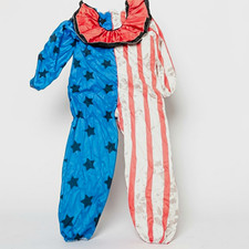 Creepy Patriotic Clown One-Piece Jumpsuit Costume Ruffled Collar Stars  Stripes
