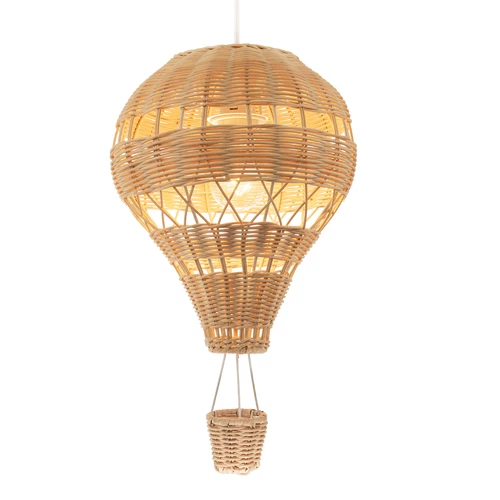 Quirky Hot Air Balloon Natural Rattan Easy Fit Pendant Lighting Shade by Happ...
