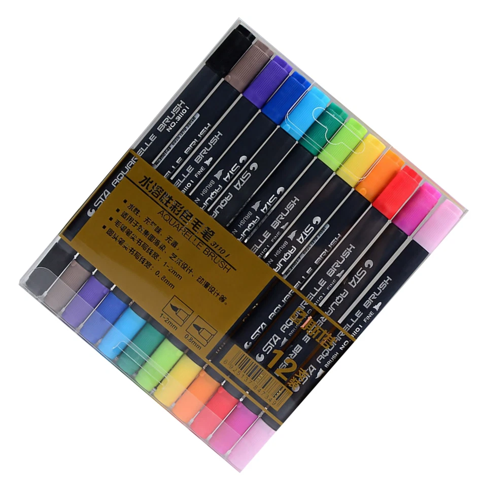 Fineliner Tip Set Drawing 12 Colors STA Dual Brush Water Based Art Marker Pen B - image 4 of 4