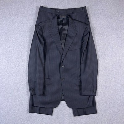Corneliani Suit Mens IT 52R US 42 / 36x28 Black Striped Wool Made in Italy