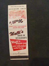 Walli's Drive Inn Restaurant FLint, MI Vintage Matchbook Cover