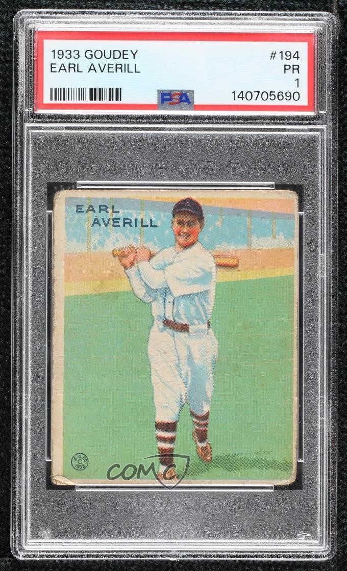 1933 Goudey Big League Chewing Gum R319 Earl Averill #194 PSA 1 HOF 10fh