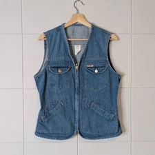 Vintage 90s Gitano 100% Cotton Denim Zip Front Utility Vest Size M