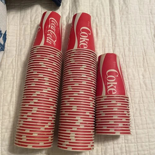 96 Vintage 1960's 70's COKE 7oz.  Size Wax PAPER CUPS Old Stock Coca Cola