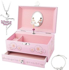 Kids Musical Jewelry Box for Girls with Drawer and Jewelry Set with Ballerina Th