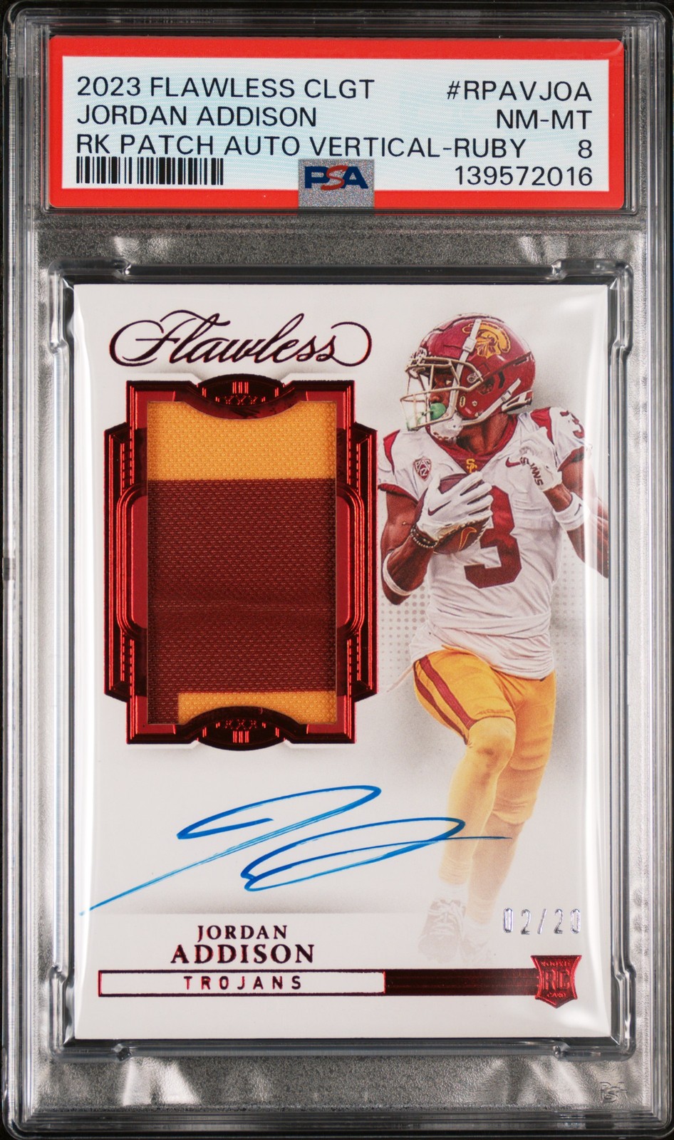Jordan Addison Panini Flawless Collegiate Flawless Rookie Patch Autograph Vertical #RPAVJOA Ruby