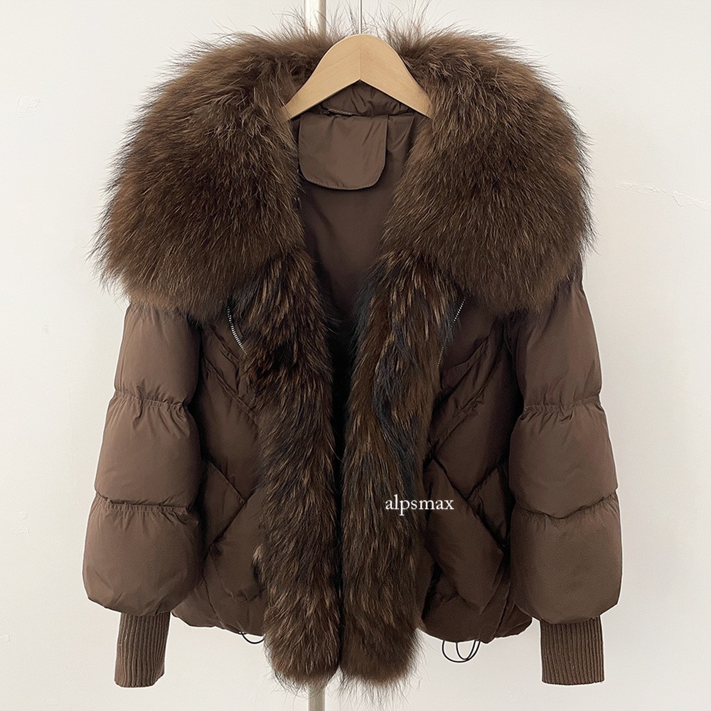Fashion Women's Duck Down Jacket Coat Real Fur Raccoon Fur Collar Down Jackets