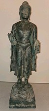 Antique Khmer Style Bronze Buddha Statue Dharmachakra Teaching Mudra  15.5" RARE