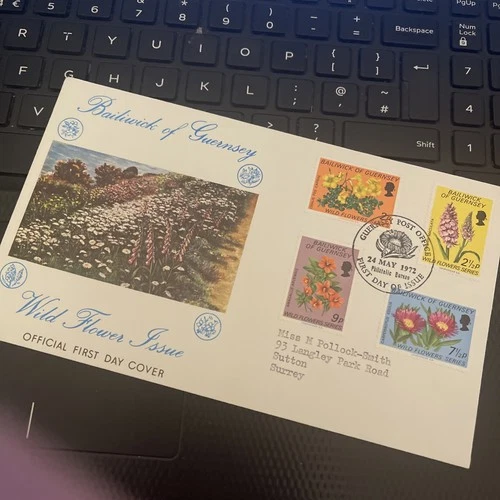 GUERNSEY Stamps First Day Cover FDC 1972 WILD FLOWERS  TYPED