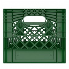 Heavy Duty Plastic Storage Milk Crate 16QT - Green. 13x13x11 in. MADE IN USA