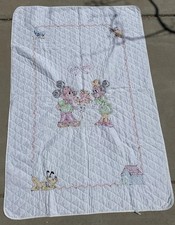 Walt Disney Productions Embroidered Crib Quilt Mickey Minnie Mouse White