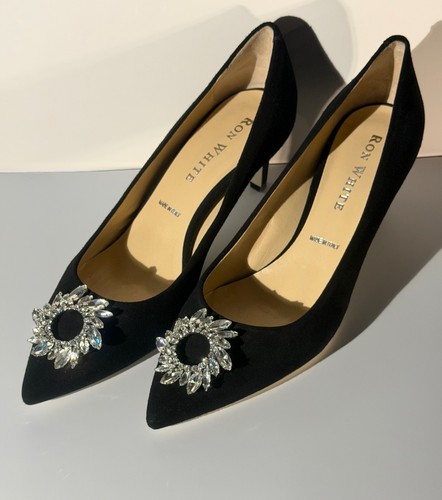 Ron White VERO CUOIO Qwynlin Onyx Cashmere Suede Pointed Toe Pump