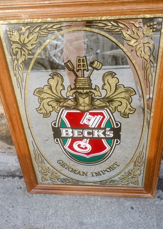 BECKS Vintage German Import Beer Mirrored Bar Advertising Mirror Sign 20" × 14"
