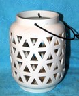 White Ceramic LANTERN w/METAL HANDLE & Triangular Cutout TEA LIGHT Candle HOLDER — photo 8