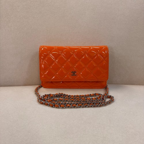 Chanel Classic Flap Mini Orange Leather Silver HW Shoulder Bag Preowned Authenti