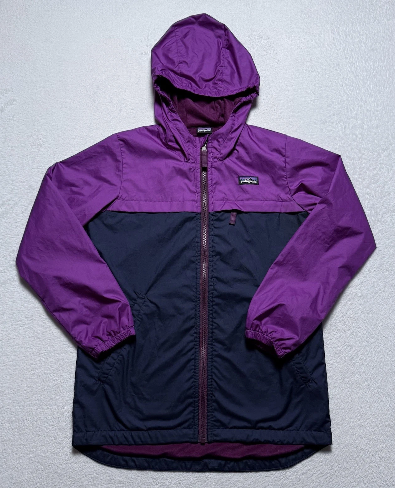 Patagonia Quartzsite Jacket Kids Girls Medium (10) Hooded Purple Blue Outdoor