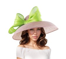 Dusty Blush Pink Lime Green Kentucky Derby Hat Ascot Lunch Church Woman Tea