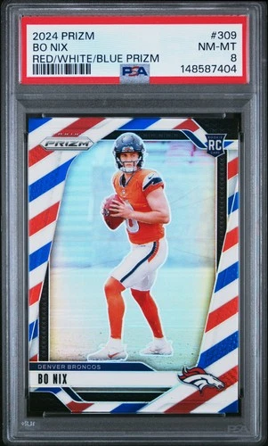 2024 PANINI PRIZM RED/WHITE/BLUE PRIZM #309 BO NIX ROOKIE RC PSA 8