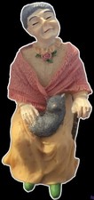 Doll House Miniature 1:12th Scale Resin Old Lady Sitting Pink Shawl Yellow Dress