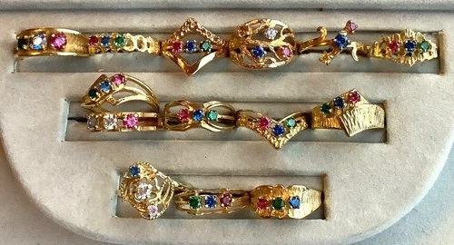 Costume Jewelry Lot Of 14 Rings , New old stock Jewelers Samples, Vintage