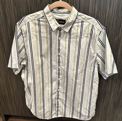 Original Use Mens L Short Sleeve Button Up Shirt Striped Cotton Casual Summer