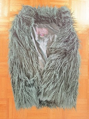 vintage shaggy Green faux fur vest Olympia Ltd 70s 80s 90s Large Made In USA