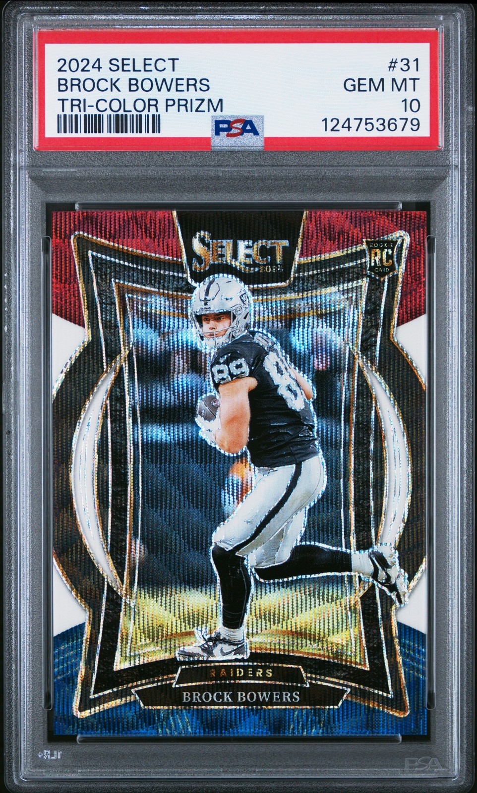 2024 PANINI SELECT TRI-COLOR PRIZM #31 BROCK BOWERS 136/299 PSA 10