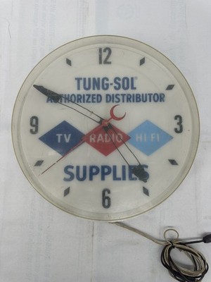 Vintage Tung Sol Advertising Clock By Neon Products Lights Up, Clock Works