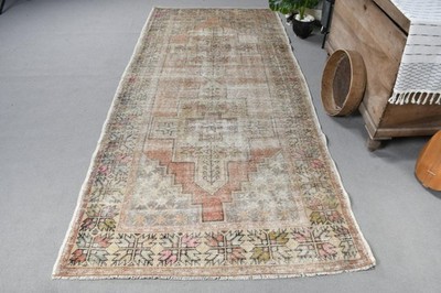 Vintage Area Rug 4,3x9,1 ft (131x277 cm), Brown Striped Turkish Rug