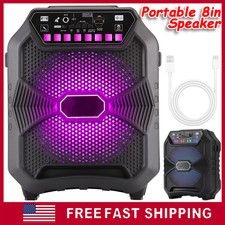 8" Portable Bluetooth Party Speaker Subwoofer Heavy Bass Sound System USB w/ Mic