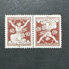 1920 Czech 2*40h MNH Breaking Chain Of Freedom Tete-Beche Collectible Old Stamp