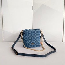 Coach Feminine Drawstring Bag Signature Denim CDE32 Denim Blue