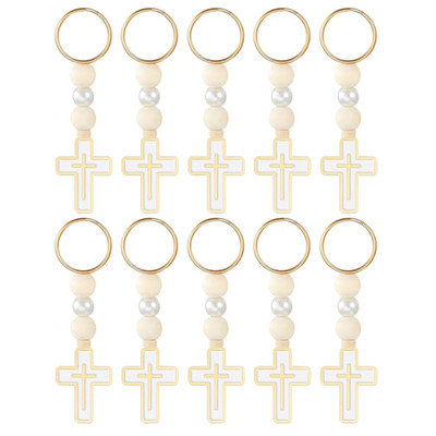 First Holy Communion Favors Rosary Beads with Cross Crucifix Keychain, 10 Pcs