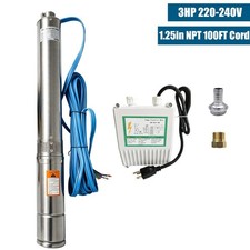 3HP Deep Well Submersible Pump 4" OD 220V 37GPM 640' Max w/Control Box 100' Cord