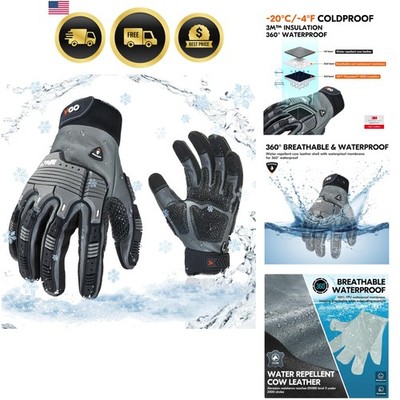 1 Pair -20 /-4°F COLDPROOF,Winter Work Leather Gloves,Impact Gloves,Anti-Vibr...