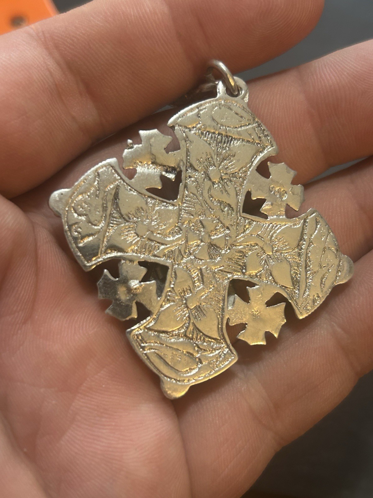 900 Silver Cross Key Chain Solid Silver Antique /… - image 8