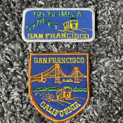 VTG San Francisco- Pair Of Patches- Embroidered Cable Cars Golden Gate Bridge
