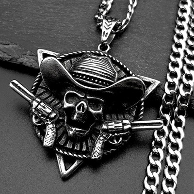 Men's Necklace Retro Hip Hop Western Denim Stainless Steel Necklace Jewelry Gift