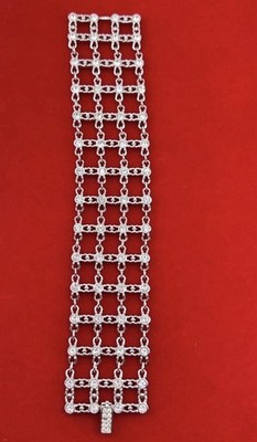 SWAROVSKI Silver Tone Wide Rhinestone Bracelet Crystal Grid Design Cuff