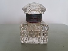 Vintage crystal and brass inkwell