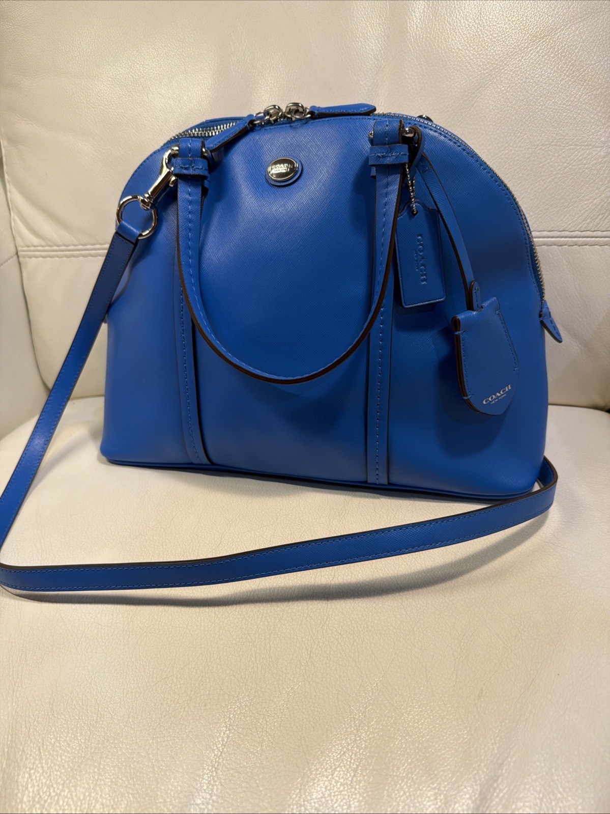 Coach Peyton Cora Domed Satchel Porcelain Blue Leather Bag image 2