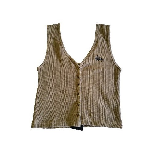 Brand New With Tag - Stussy Womens Khaki Colour Knitted Vest Top Size (12) - Picture 3 of 9