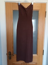 Ladies Knit Brown Midi Dress Bandeau Style Size S Uk 8