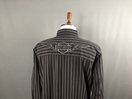Harley-Davidson Shirt Cotton Men Size L Black Striped - Picture 5 of 15