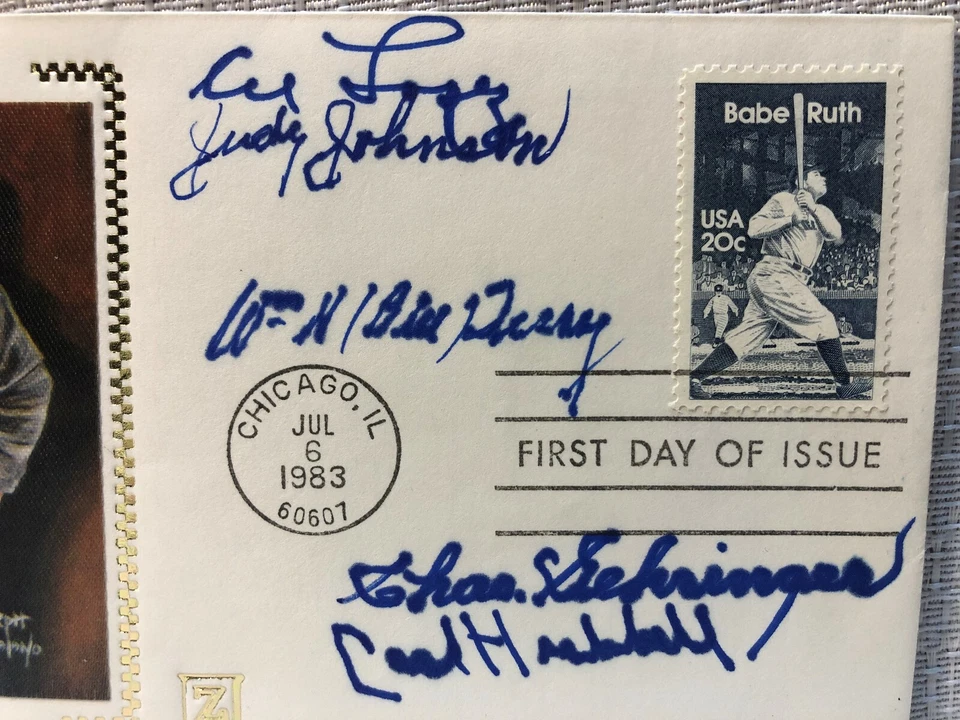 Lopez Johnson Gehringer Hubbell Terry Signed FDC 1983 Baseball Envelope Cachet - Image 2 of 3