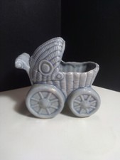 Vintage Ceramic Blue Gray Baby Buggy Planter Nursery Home Decor 5"x5" Japan