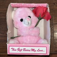 VTG Dan-Dee Valentines Teddy Bear Plush Stuffed Pink Rose Flower 1985 NOS in Box