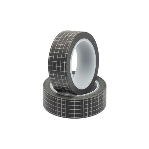 Grid Washi Tapes 0.6inch Width Black Plaid Adhesive Paper 2 Rolls Black & Grid